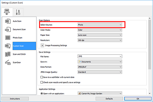 figure: Settings dialog box